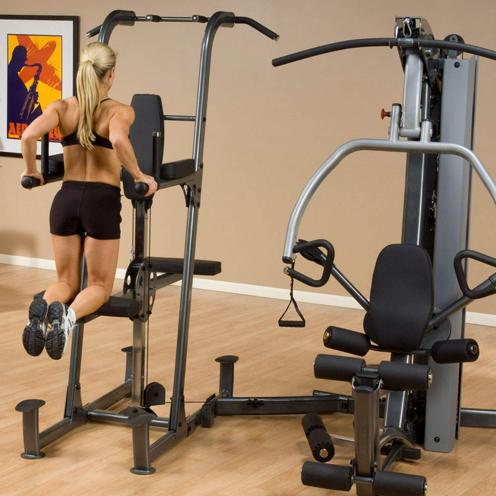 Body-Solid Fusion Weight Assist Chin and Dip Attachment FCDWA in a Home Gym back view