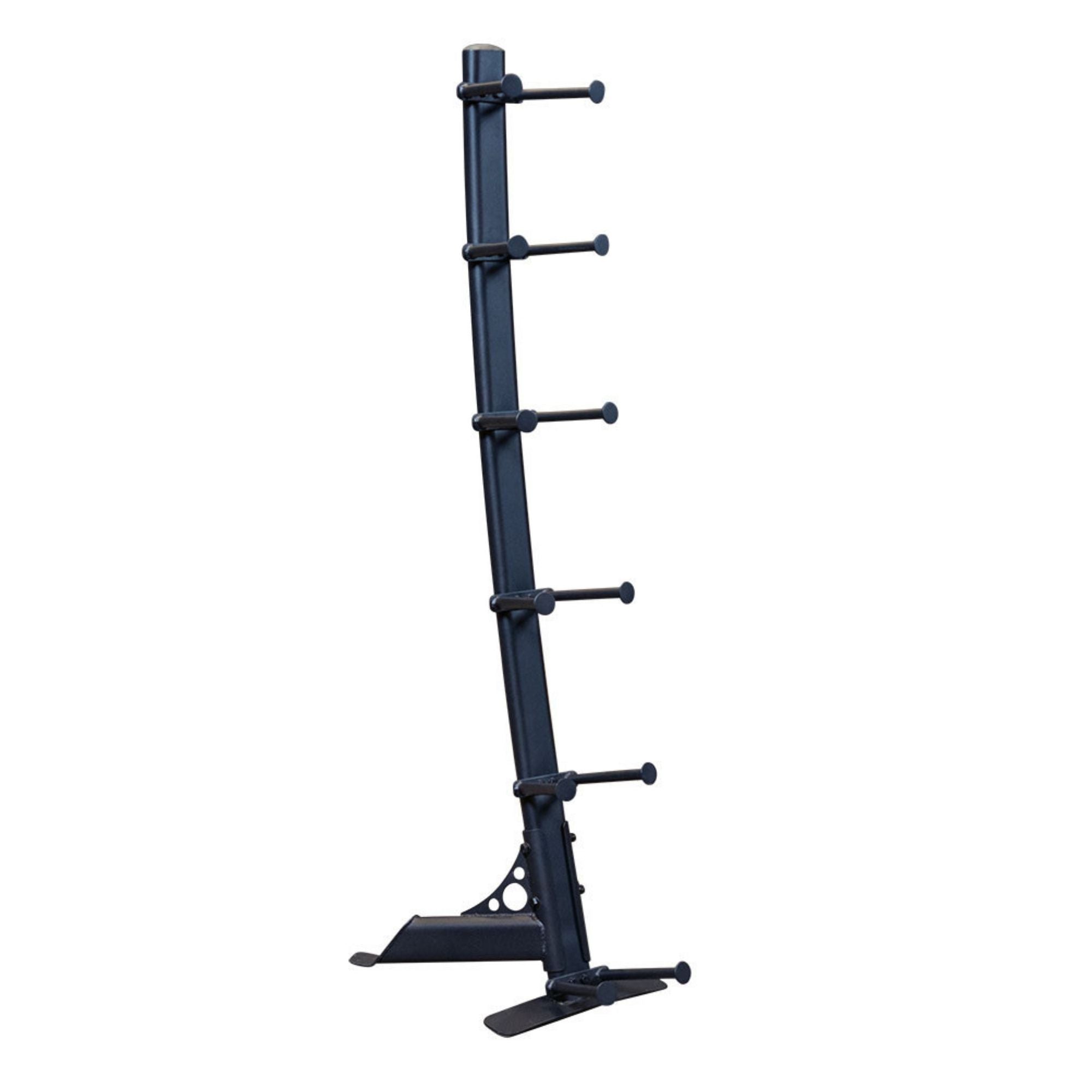 Body-Solid  Medicine Ball Package with Rack GMR10B-PACK vertical medicine ball storage rack with five pegs for compact gym organization.