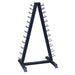 Body-Solid  Neoprene Dumbbell Package GDR24-NPACK Body-Solid A-frame dumbbell rack with multiple tiered hooks for compact vertical weight storage.