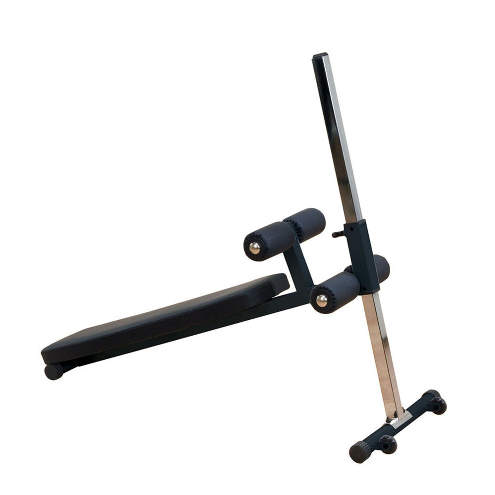 Body-Solid Pro-Style Adjustable Ab Board GAB60B Side view of empty Body-Solid adjustable ab bench with padded rollers