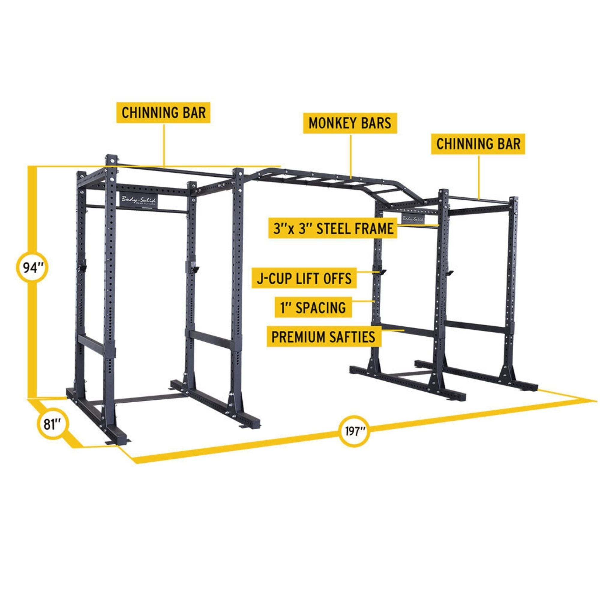 Spr Rack Row Guard Body-Solid SPR1000SSDB Double Rack | With Safety Straps & Monkey Bar ...