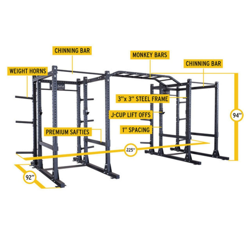 Body-Solid Pro ClubLine Double Power Racks with Rear Extensions and Monkey Bars with Safety Straps SPR1000SSDBBACK diagram 
