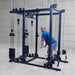 Body-Solid Pro ClubLine Functional Trainer Attachment SPRFTS Man performing upright cable row with straight bar attachment on Body-Solid Pro ClubLine SPRFTS trainer.

