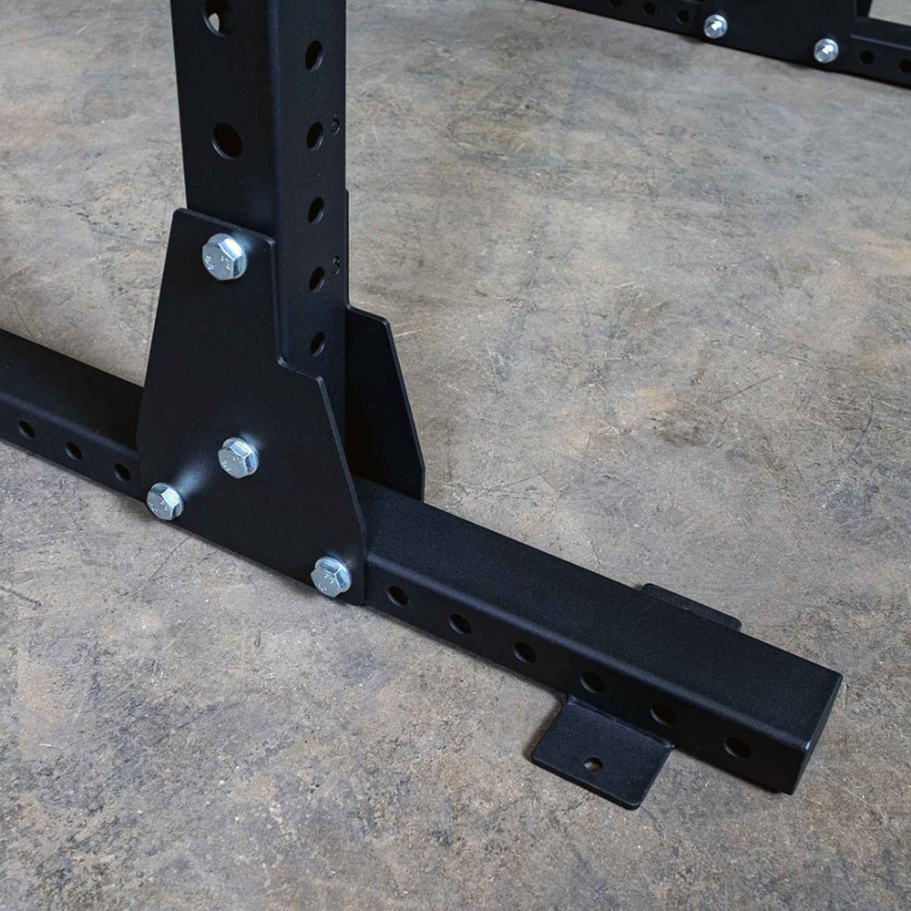 Body-Solid Pro ClubLine Half Rack with Rear Extension SPR500BACK Close-up of frame bolts and base of rack