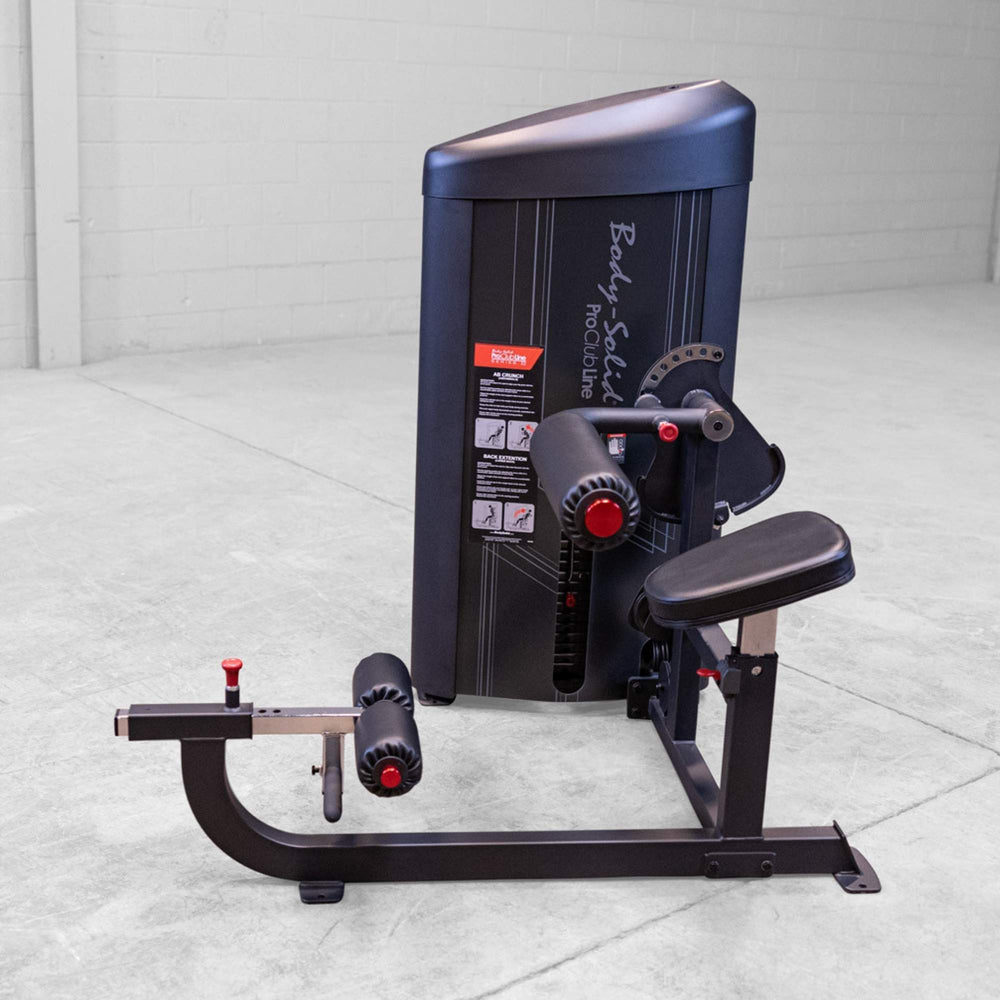 Body-Solid Pro ClubLine Series 2 Arm Curl S2ACX Side view of Body-Solid ProClubLine leg extension and seated leg curl machine with instructions panel.
