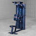 Body-Solid Pro ClubLine Series 2 Pec Delt S2PECX Angled view of Body-Solid ProClub Line pec deck and rear delt combo machine showing padded seat, weight enclosure, and adjustable arms