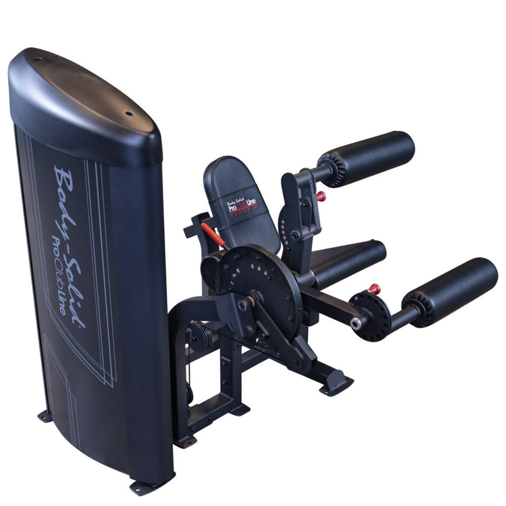 Body-Solid Pro Clubline S2LECX Leg Extension and Curl machine, a heavy-duty black gym unit with adjustable pads and a weight stack enclosure S2LECX 