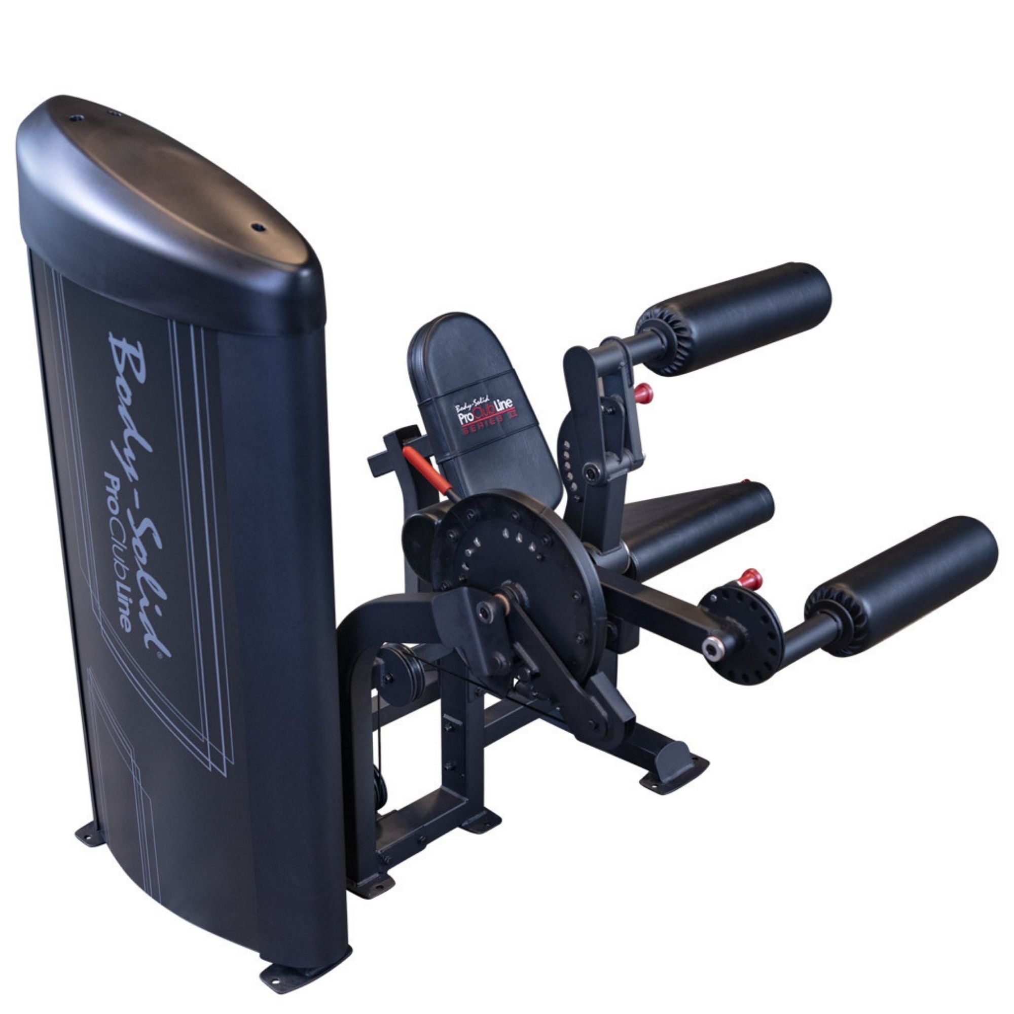 Body-Solid Pro Clubline S2LECX Leg Extension and Curl machine, a heavy-duty black gym unit with adjustable pads and a weight stack enclosure S2LECX 