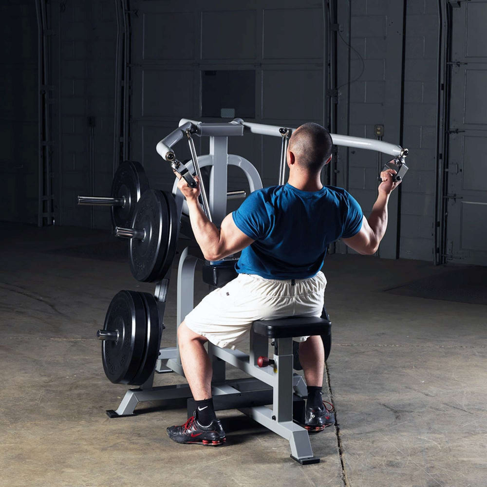 Body-Solid Proclub Leverage Lat Pulldown LVLA articulating hand grips for free floating downward pulling motion