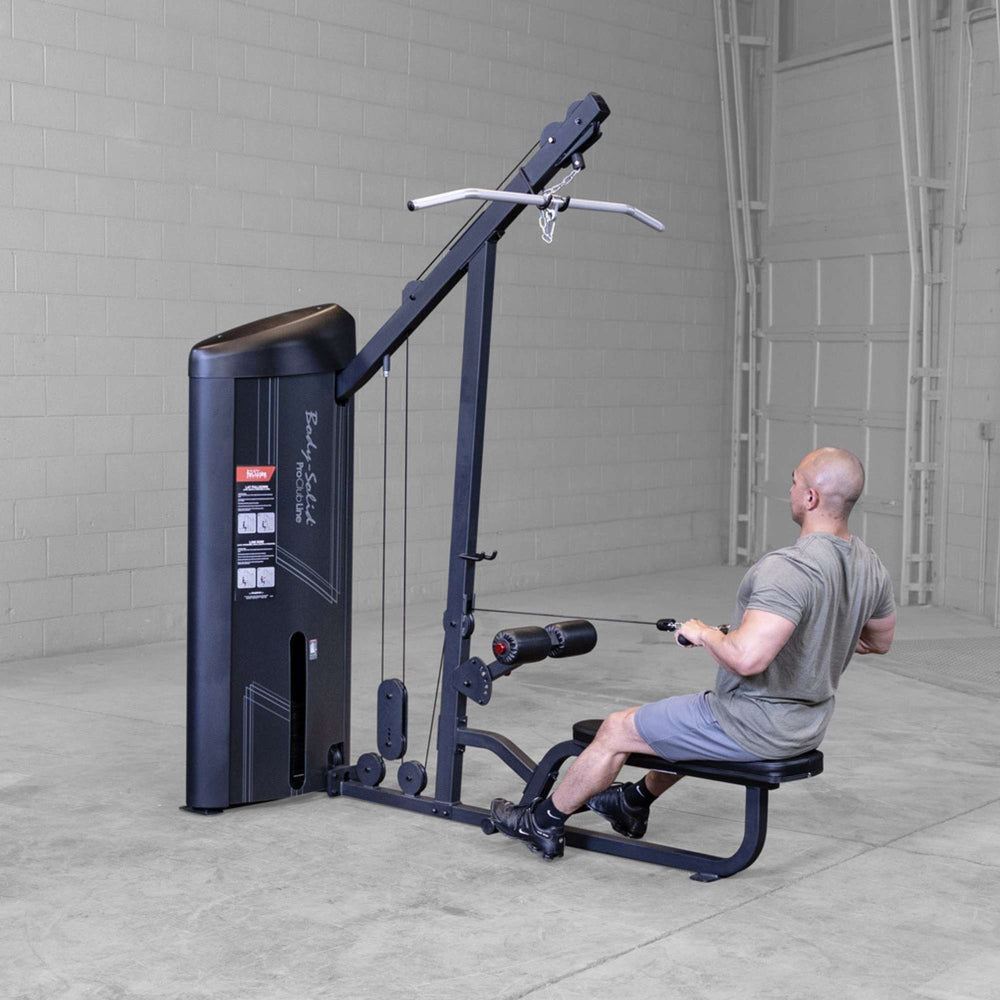 Body-Solid Series 2 Lat Mid Row S2LATX  Man using Body-Solid ProClub Line machine performing a seated row exercise with neutral grip handle