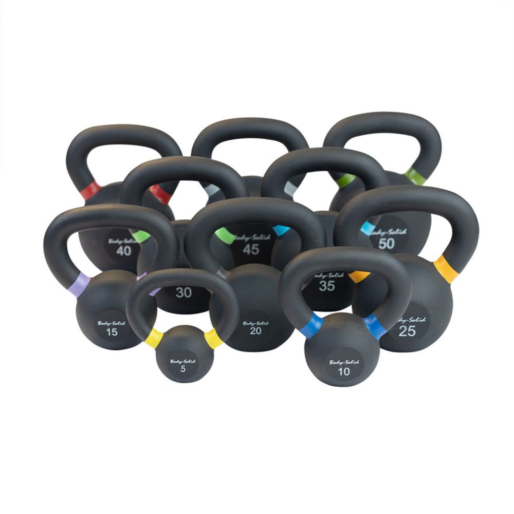 Body-Solid 5-50 lb Powder Coat Iron Kettlebell Set