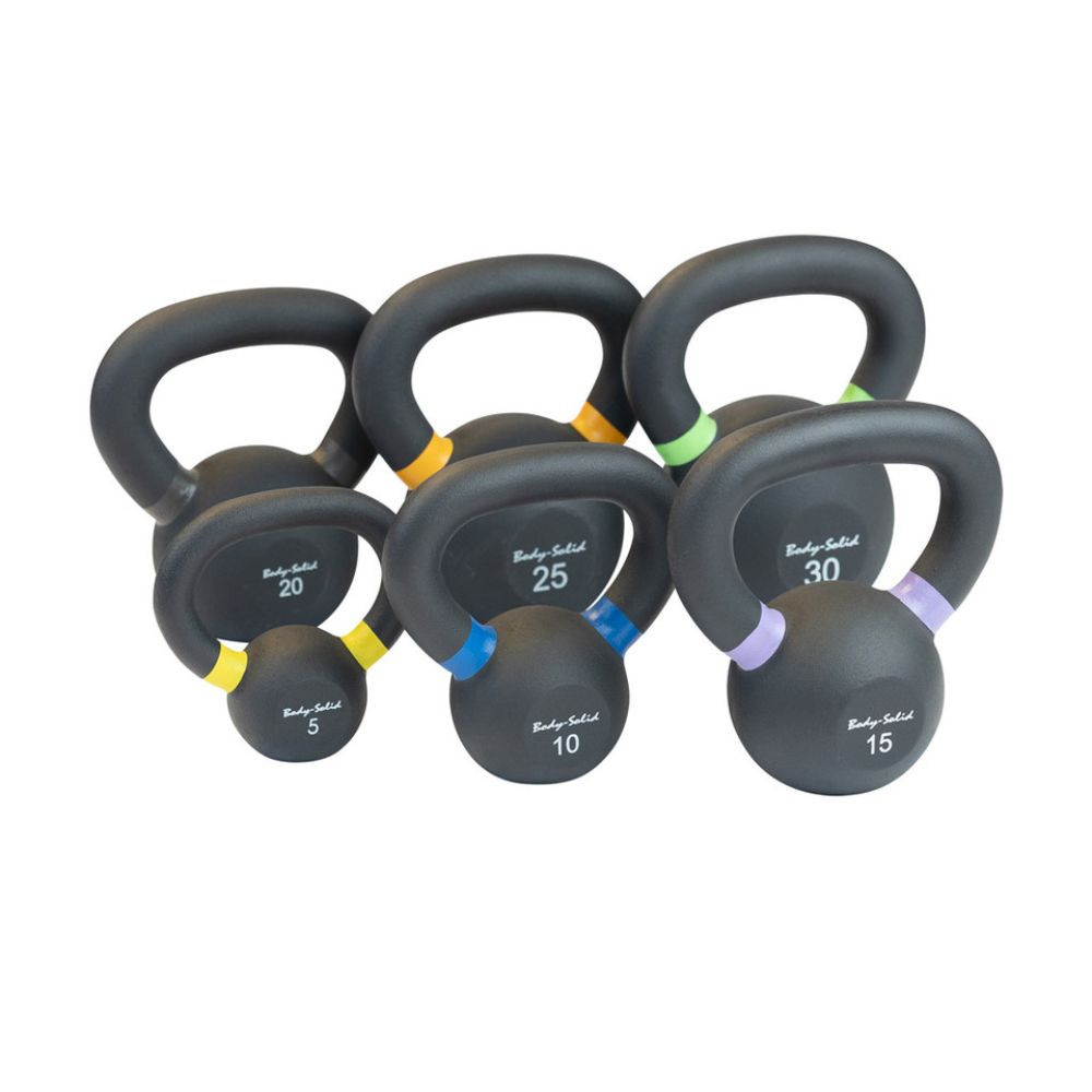 Body-Solid 5-50 lb Powder Coat Iron Kettlebell Set