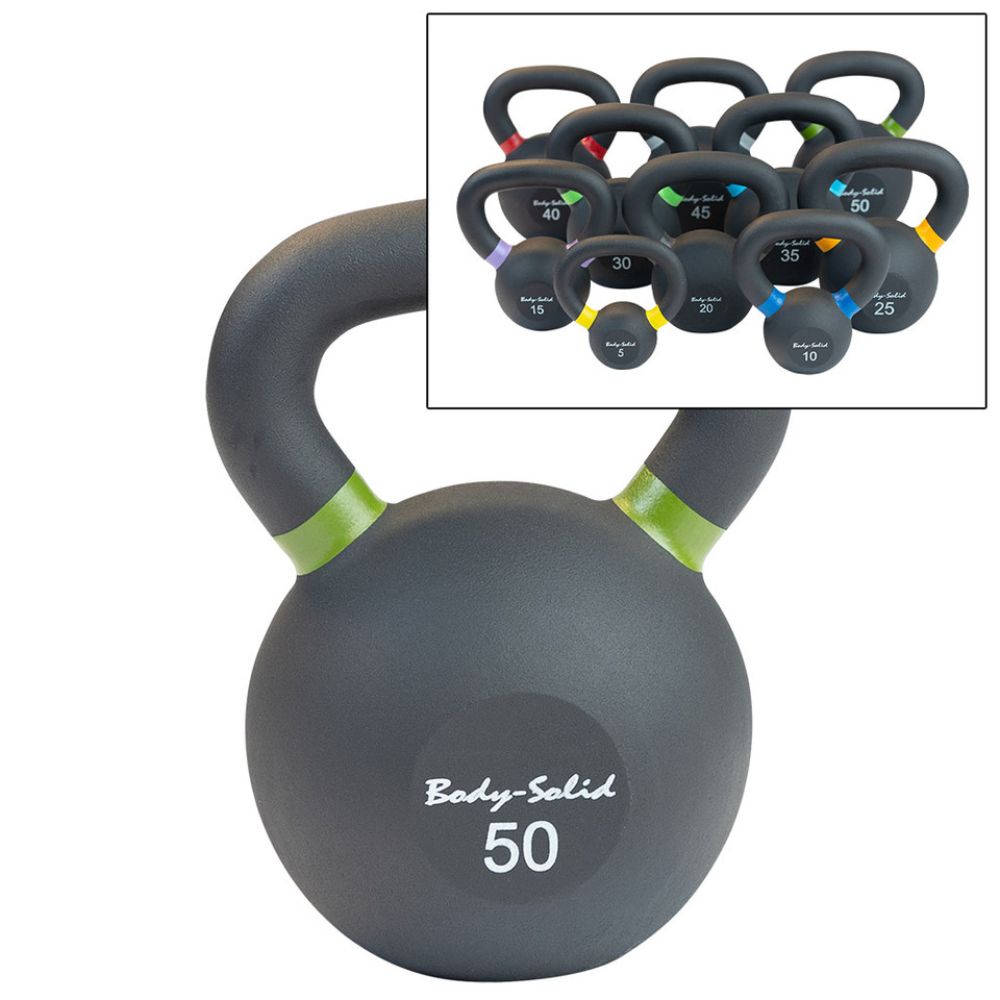 Body-Solid 5-50 lb Powder Coat Iron Kettlebell Set