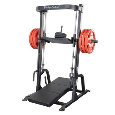 Body-Solid Vertical Leg Press GVLP with Olympic weights, side handles visible