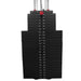 A BodyKore stack of black rubber weight plates with white printed weight numbers, topped with silver metal collars and a red adjustment knob, shown on a plain white background.