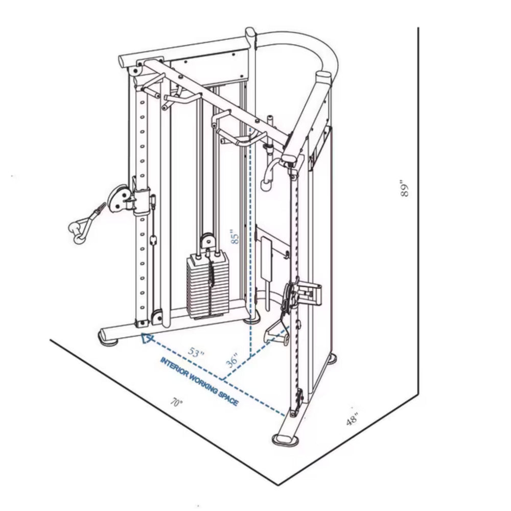 BodyKore Dual Adjustable Pulley Functional Trainer MX1161 dimension