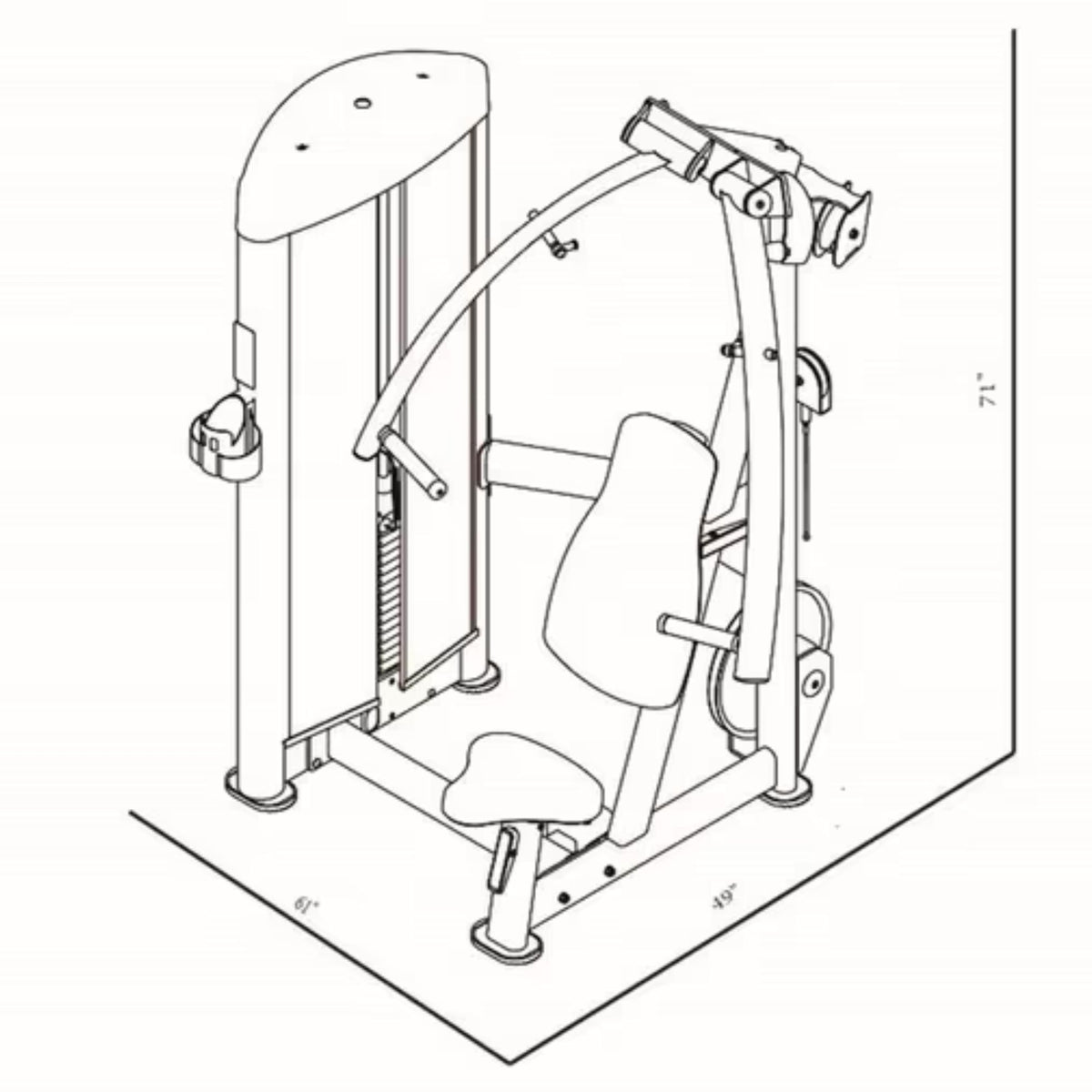 BodyKore Dual Axis Chest Press GR621 Dimensions
