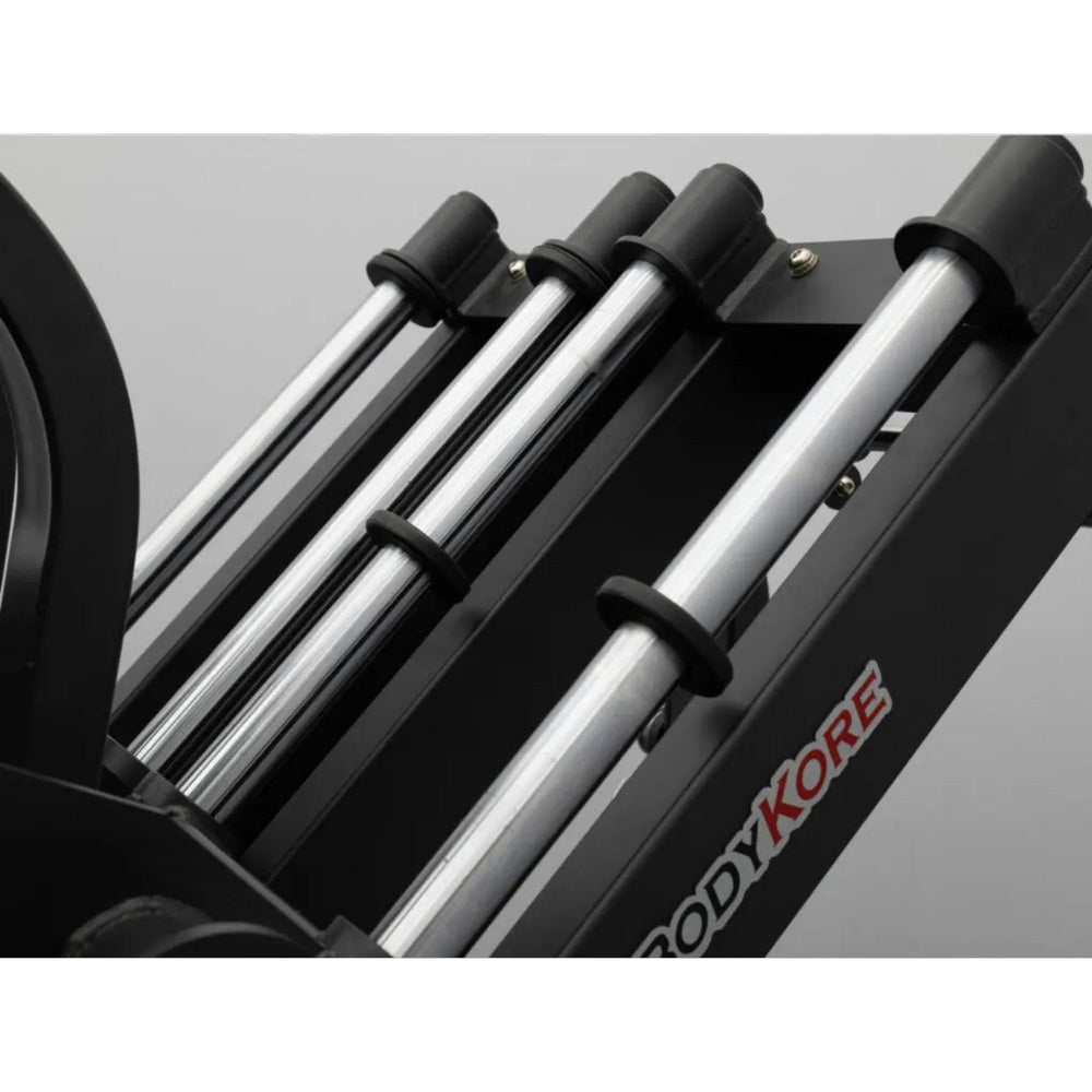 BodyKore Isolateral Leg Press FL1801 close view Linear guide rods for smooth motion