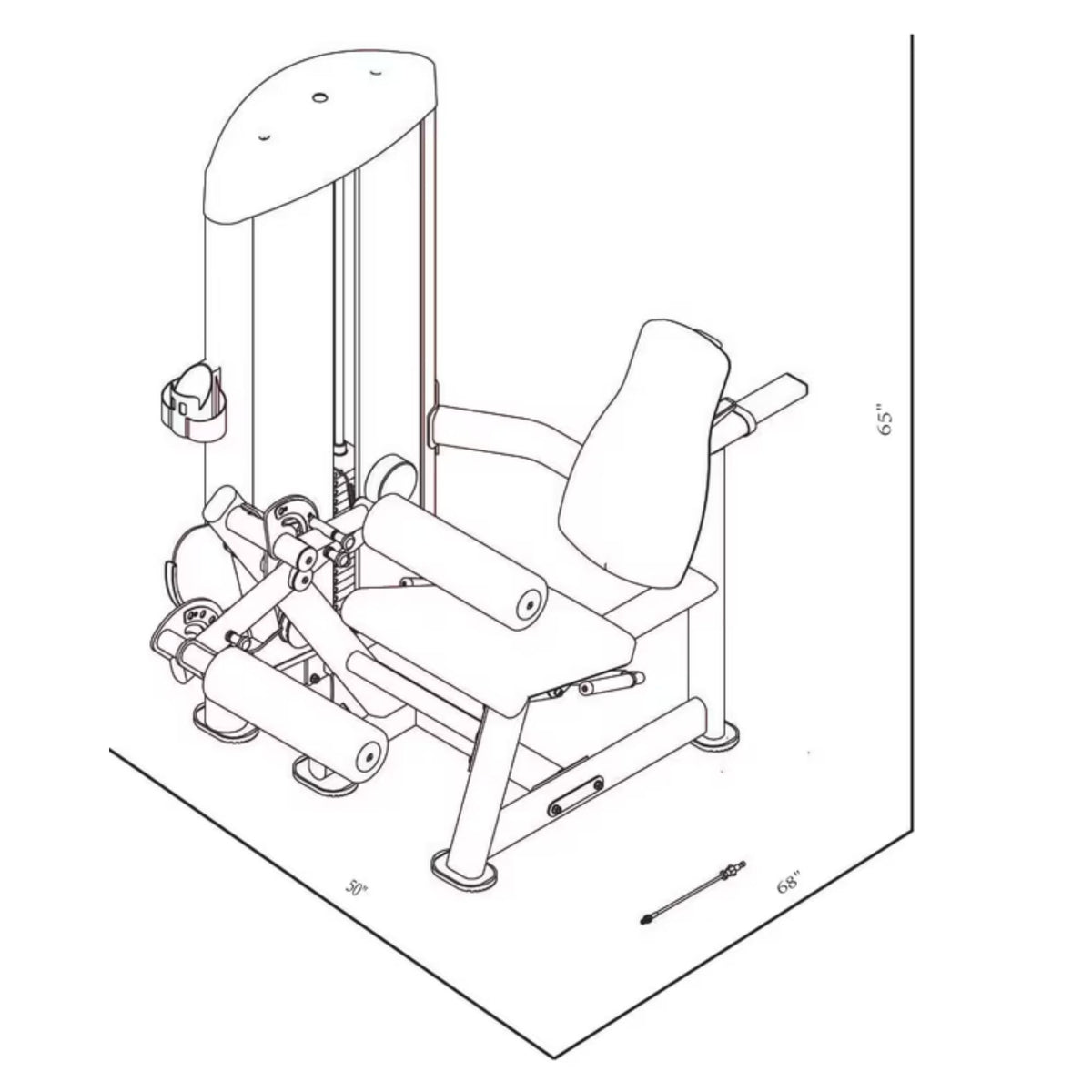 BodyKore Isolation Series Leg Curl/Extension GR639 Dimensions