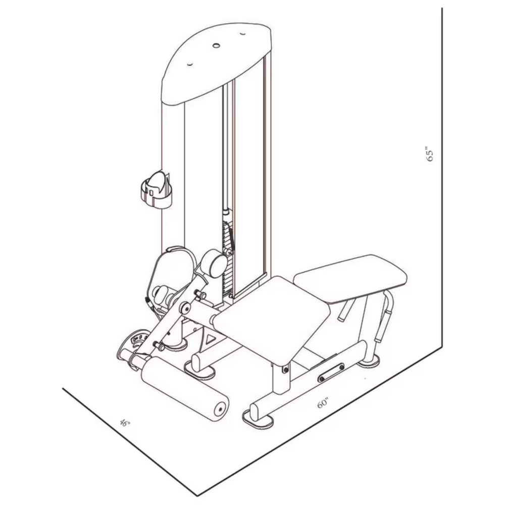 BodyKore Isolation Series Prone Leg Curl GR608 Dimensions