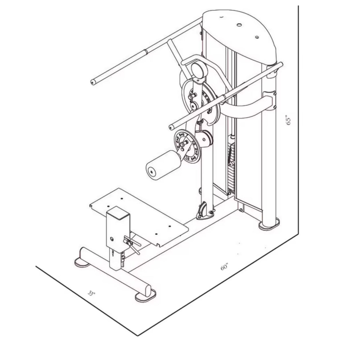 BodyKore Isolation Series Selectorized Rotary Hip GR635 Dimensions