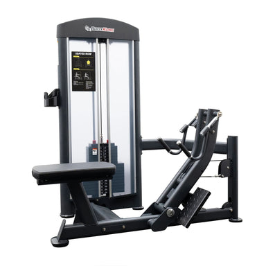 BodyKore Isolation Series Selectorized Seated Row GR603 Angled front view showing ergonomic handles and wide foot platform.