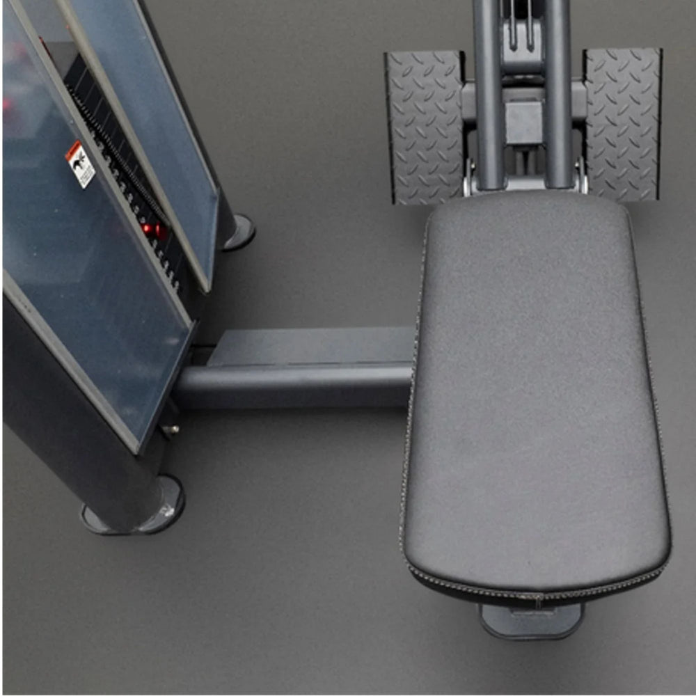 BodyKore Isolation Series Selectorized Seated Row GR603 Top-down view of the padded seat and textured footplates showcasing user positioning support.