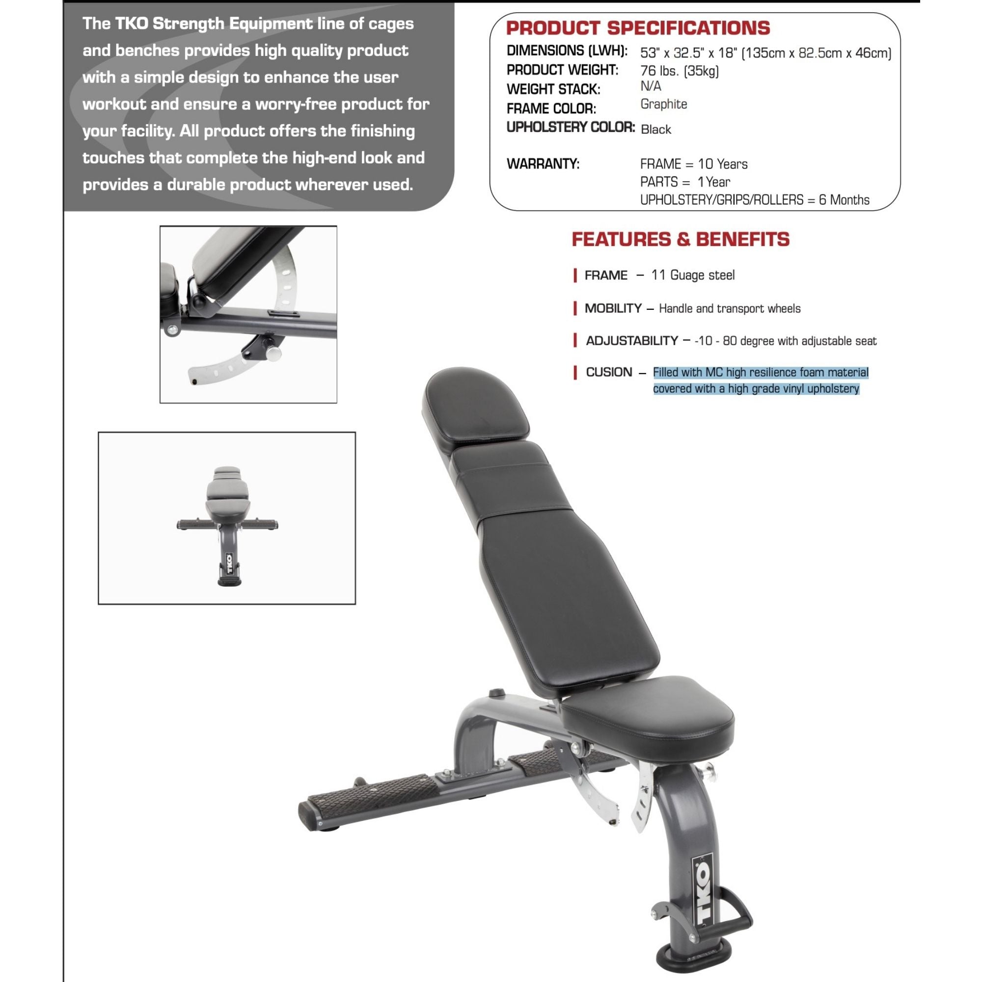 TKO Commercial FID Dumbbell Bench 824FID-BK