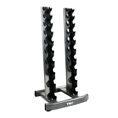Compact Space and J Cups of the TKO Urethane Hex Tri-Grip Handle Dumbbells Rack