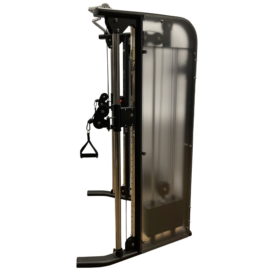 Diamond Fitness Commercial Compact Functional Trainer FT100 Panel behind weight stack