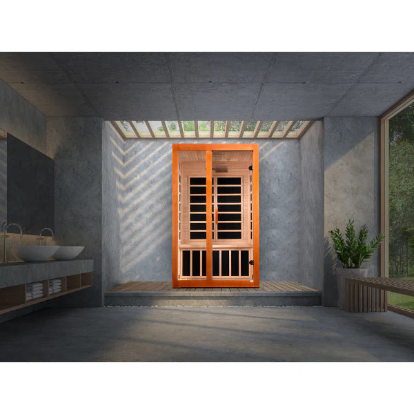 Dynamic Santiago 2 Person Ultra Low EMF FAR Infrared Sauna DYN-6209-02 Elite Front View Indoor