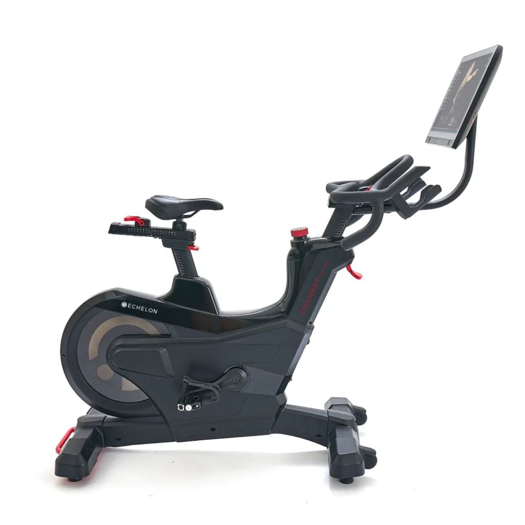 Echelon-EX-Pro-Bike- Black exercise bike with a digital display on a white background