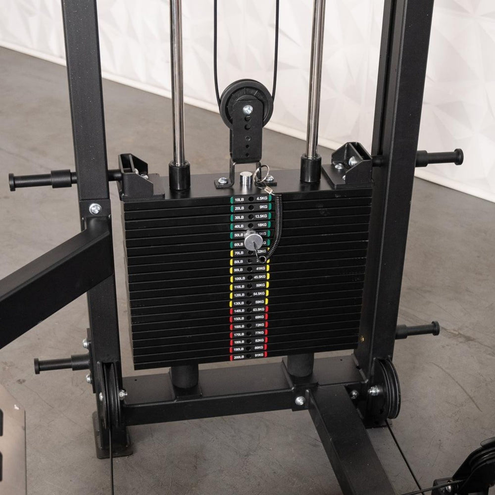 Weight stack and pin load of a muscle d Excel Selectorized Hip Thrust Glute S-G-HTG