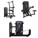TKO weight assisted chin and dip combo,leg press and hack squat, and aseated mid row machine shown on a plain white background.