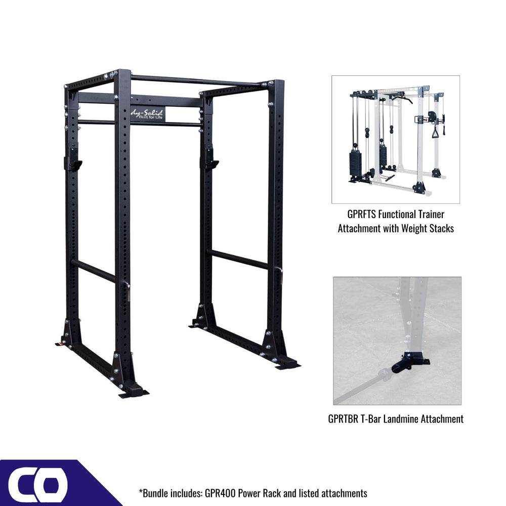 GPR400-Functional-Performance-System_with functional trainer attachement and t-bar landmine attachment in white background 