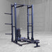 Body-Solid Rower Attachment for Home Gyms, Pulleys, Cable Machines installed into a half rack