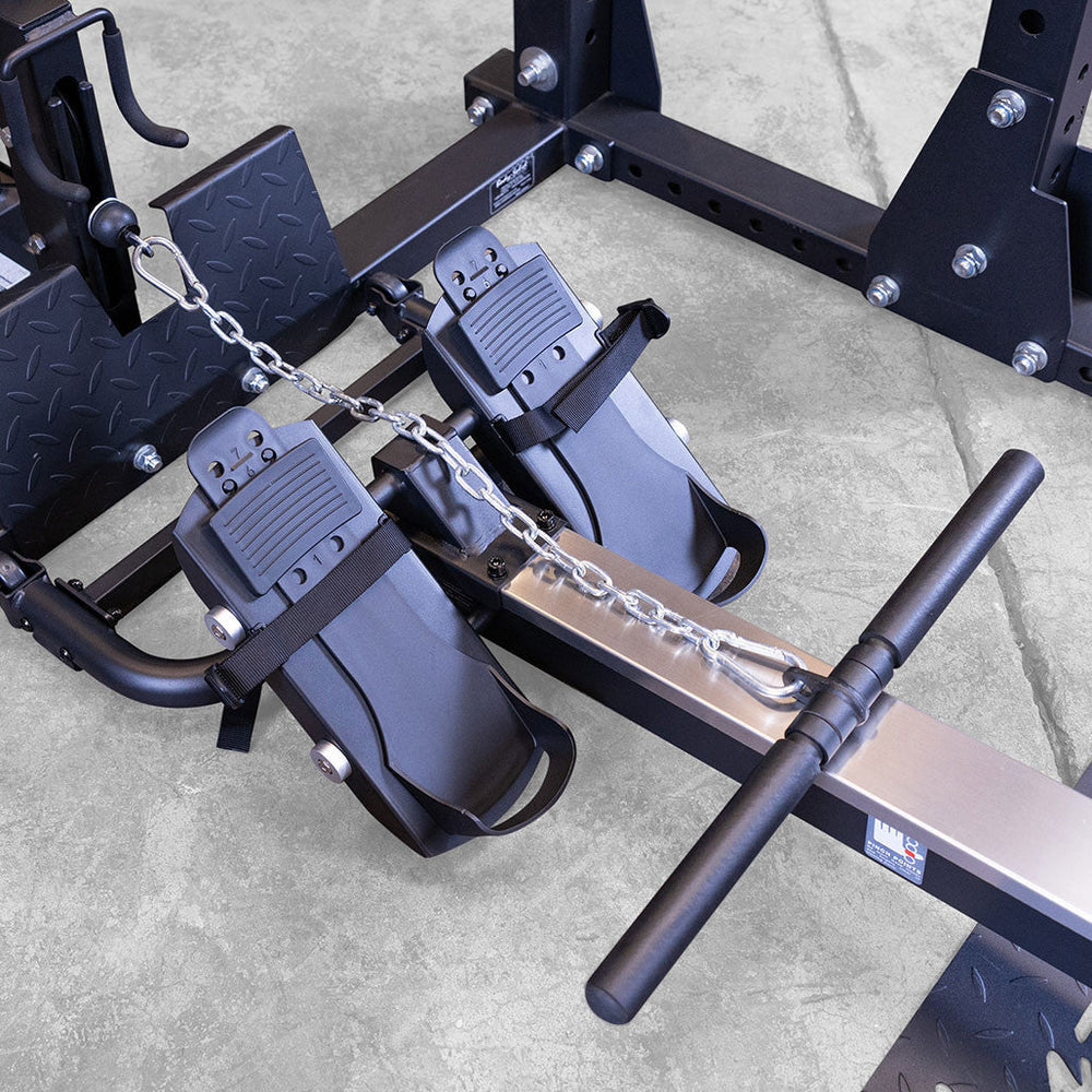 Close up on grips and feet place on a Body-Solid Rower Attachment for Home Gyms, Pulleys, Cable Machines