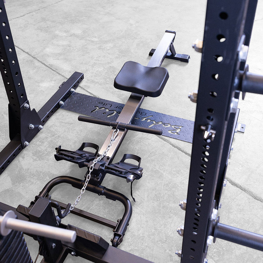 Body-Solid Rower Attachment spacing from the back of the power rack
