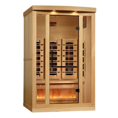 Golden Designs 2-Person Full Spectrum PureTech Near Zero EMF FAR Infrared Sauna with Himalayan Salt Bar GDI-8020-03	Front Left View
