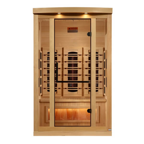 Golden Designs 2-Person Full Spectrum PureTech™ Near Zero EMF FAR Infrared Sauna with Himalayan Salt Bar GDI-8020-03	Front View 
