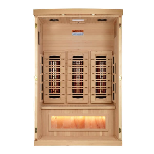 Golden Designs 2-Person Full Spectrum PureTech™ Near Zero EMF FAR Infrared Sauna with Himalayan Salt Bar GDI-8020-03	Interior

