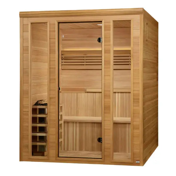 Golden Designs 2025 "Engelberg Edition" 4 - 6 Person Traditional Steam Sauna GDI-7060-01	Front Right View 
