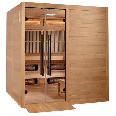 Golden Designs 2025 Toledo 6 Per Hybrid Sauna Full Spectrum and Harvia Traditional Stove GDI-8360-01 Front Left View 3