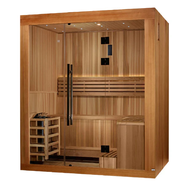 Golden Designs 2025 Updated "Copenhagen Edition" 3 Person Traditional Sauna GDI‐7389‐02	Front Right View
