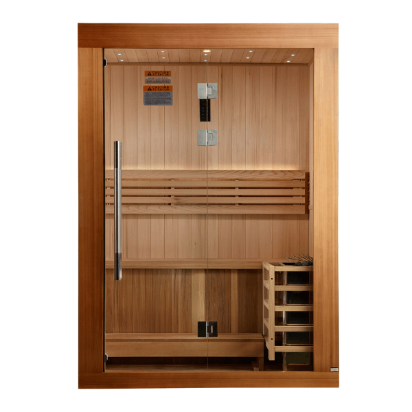 Golden Designs 2025 Updated "Sundsvall Edition" 2 Person Traditional Sauna GDI-7289-02	Front View 
