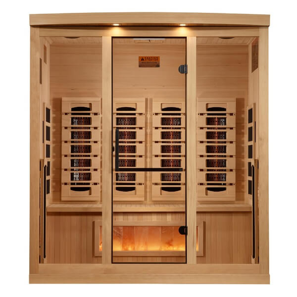 Golden Designs 4-Person Full Spectrum PureTech™ Near Zero EMF FAR Infrared Sauna with Himalayan Salt Bar GDI-8040-03	Front View 
