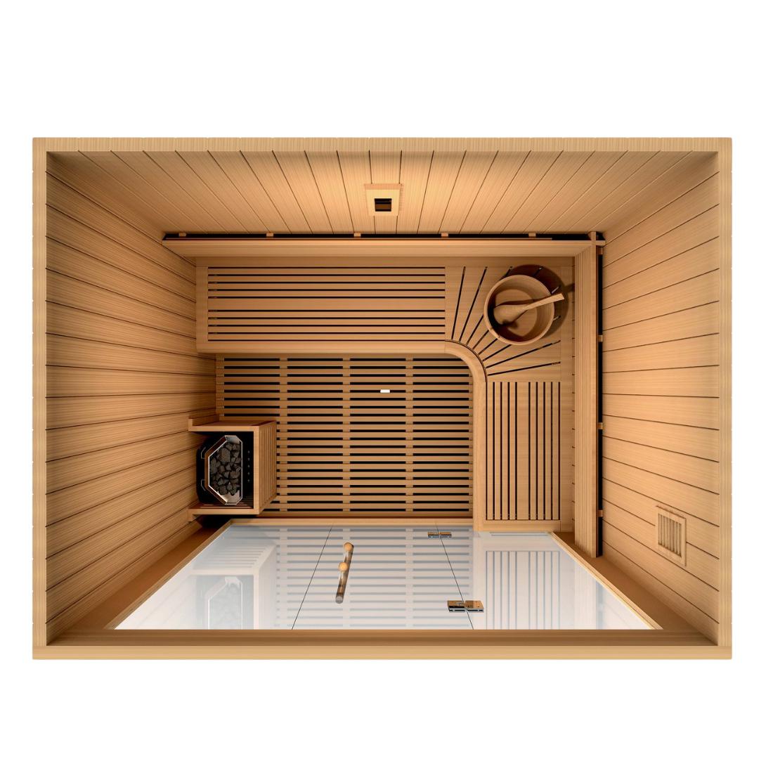 Golden Designs "Copenhagen Edition" 3-Person Traditional Steam Sauna - Canadian Red Cedar - GDI-7389-01 top down layout view.