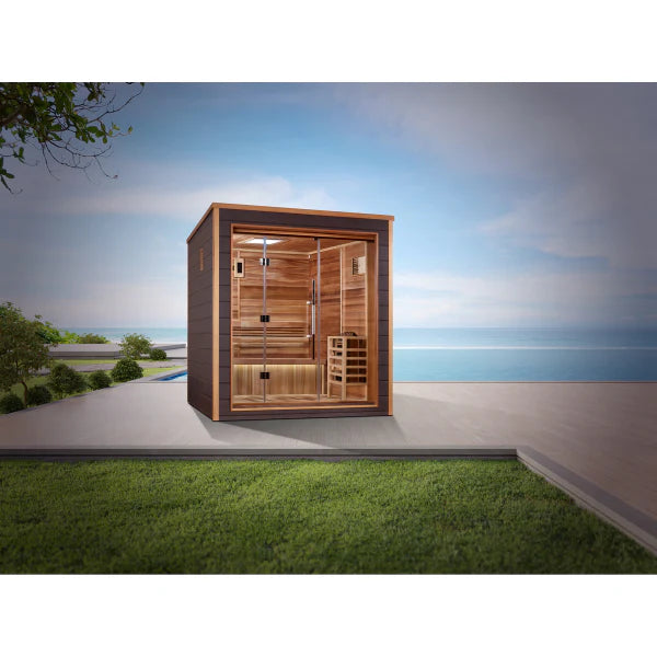 Golden Designs Drammen 3 Person Outdoor Traditional Sauna GDI-8203-01	Front View Outdoor 1
