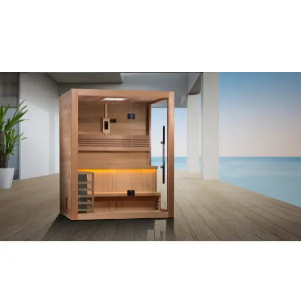 Golden Designs "Hanko Edition" 2 Person Indoor Traditional Sauna GDI-7202-01	Front View Indoor
