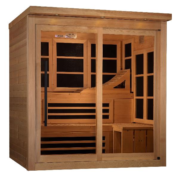 Golden Designs Monaco Limited Edition 6-person PureTech™ Near Zero EMF FAR Infrared Sauna GDI-6996-02	Front Left View
